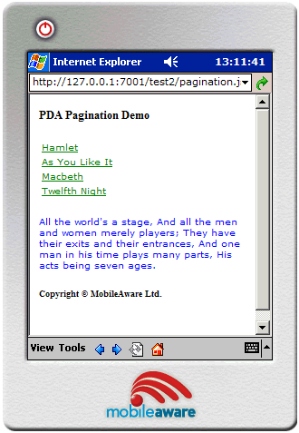 Default Single Column Table Navigation Styling 