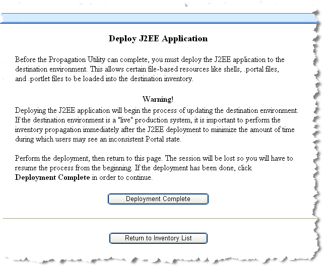 Propagation Utility Deploy J2EE Application Page