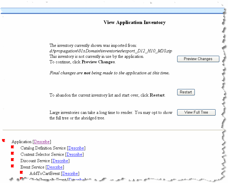 Propagation Utility View Application Inventory Page