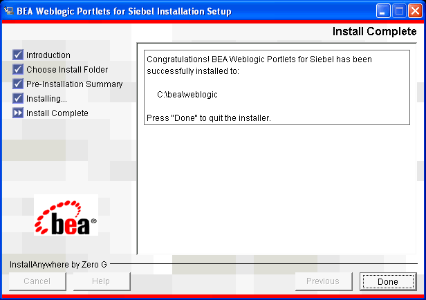 Install Complete Screen