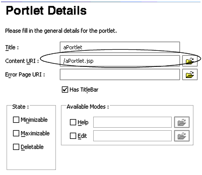 Portlet Details Dialog Box