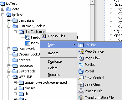 Selecting New>JSP for findCustomer