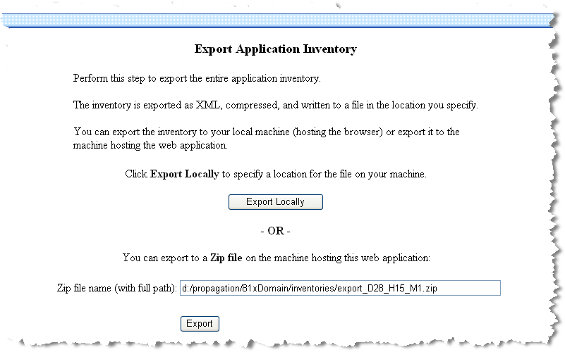 Propagation Utility Export Application Inventory Page