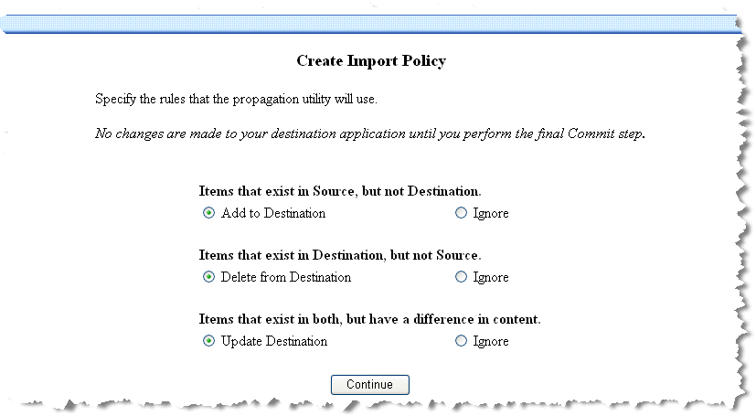 Propagation Utility Create Import Policy Page