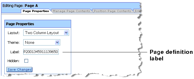 The Location of a Page's Definition Label in the Weblogic Administration Portal