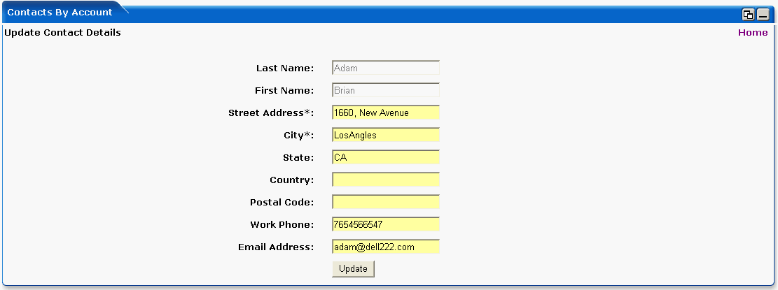 WebLogic Portlets for Siebel - Edit Contacts By Account Portlet Screen