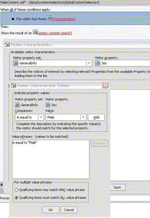 Setting up the condition you added to the content selector