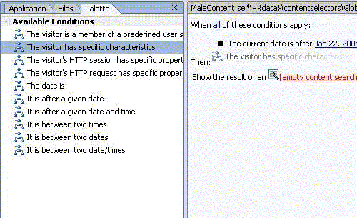 Adding a condition to a content selector definition