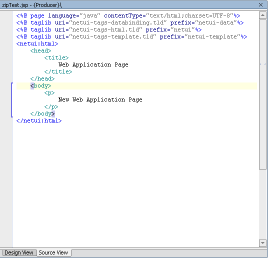 Default JSP in Source View