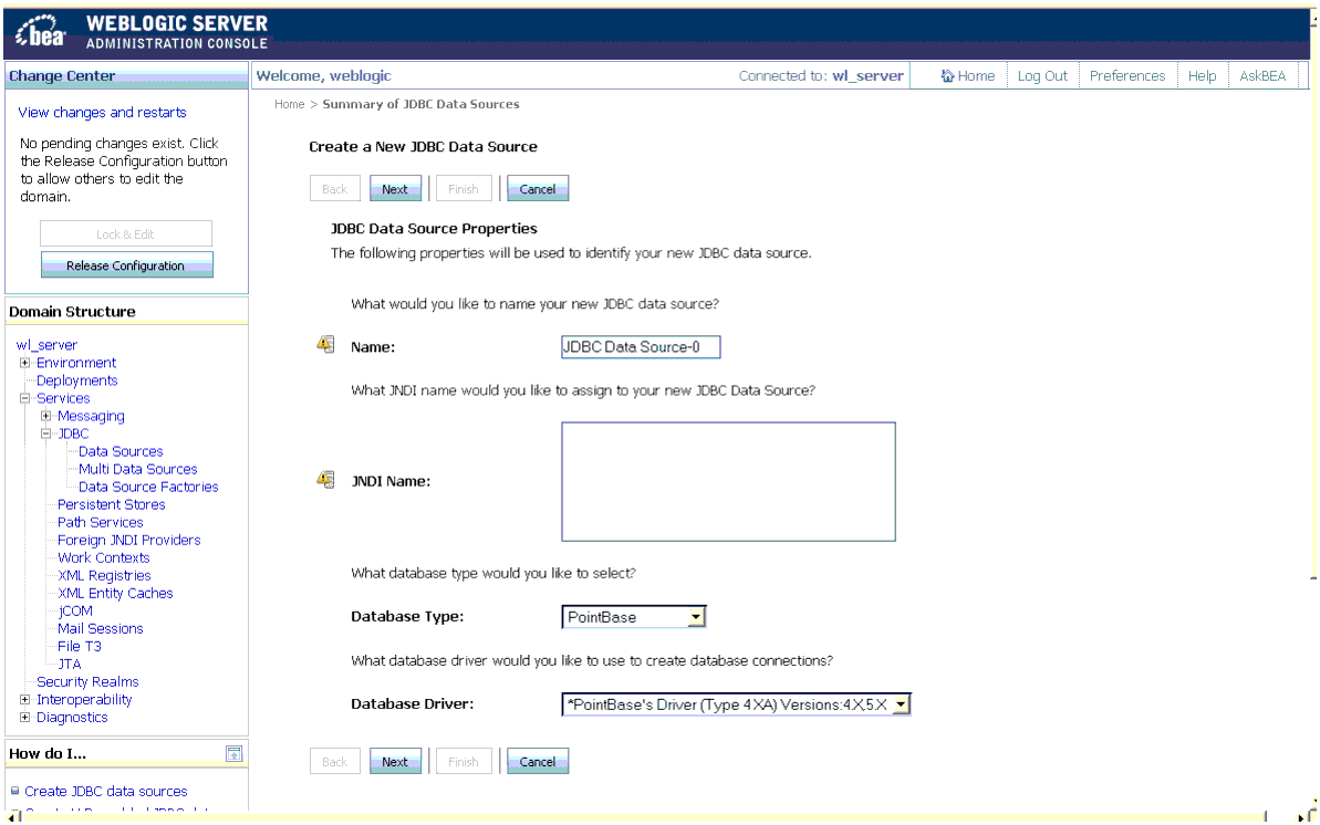 Create New JDBC Data Source in the WebLogic Server Console