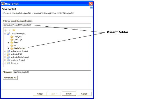 New Portlet Dialog