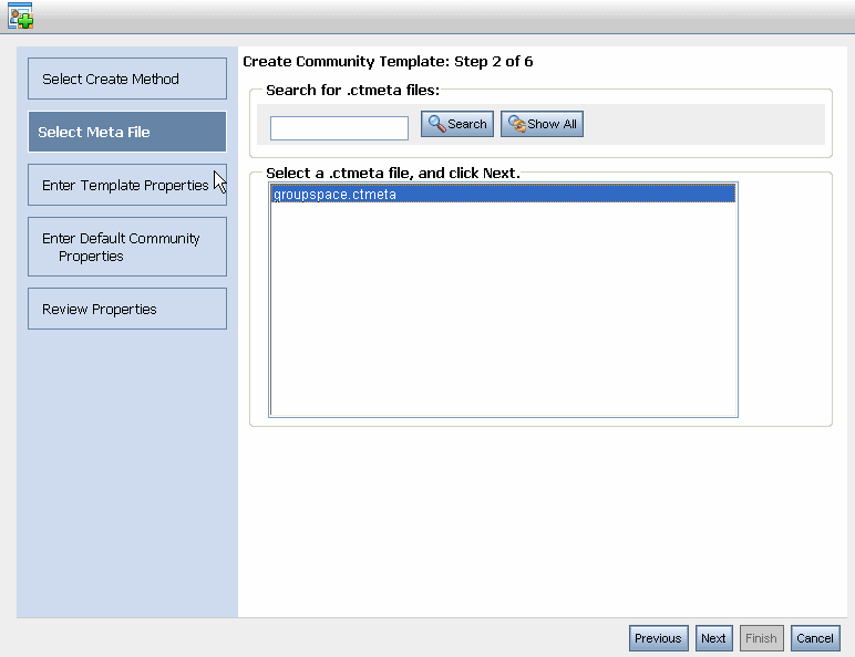 Selecting the Pre-Configured groupspace.ctmeta File