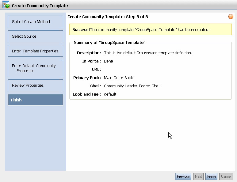 Click Finish to Create the New Community Template