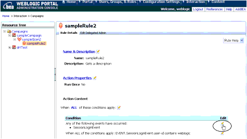 Click Edit to Change a Content Action