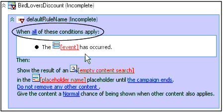 Click the All Link to Determine How What Will Cause the Action to Occur