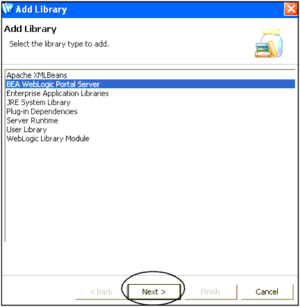 Select BEA WebLogic Portal Server