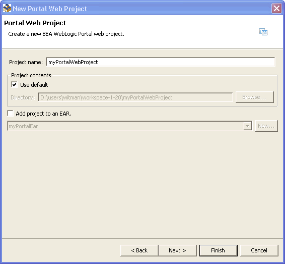 New Portal Web Project Dialog