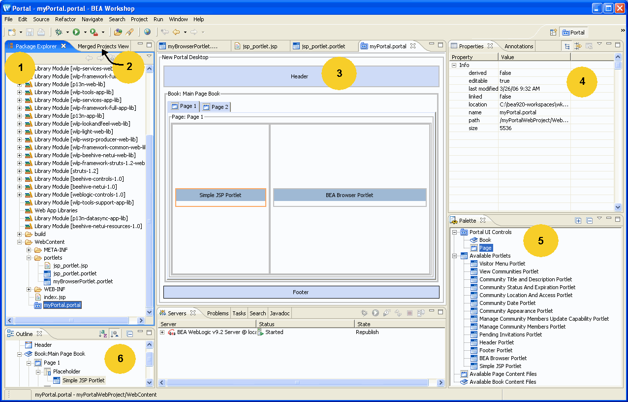 WebLogic Portal Portal Displayed in Workshop for WebLogic Portal Perspective