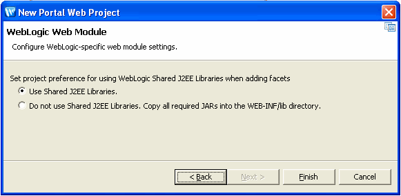New Portal Web Project – WebLogic Web Module Dialog