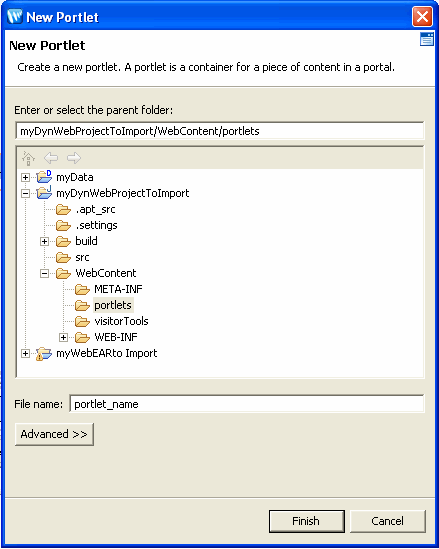Portlet Wizard - New Portlet Dialog
