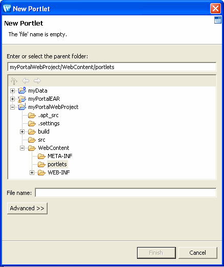 Portlet Wizard New File Dialog