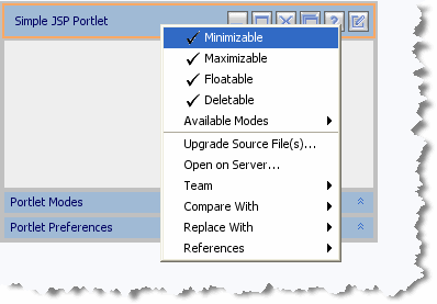 Available Portlet Modes - Title Bar Context Menu