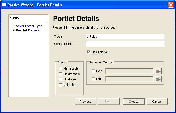 Portlet Wizard - Browser Portlet Details Dialog