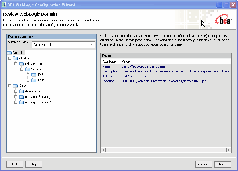 Review WebLogic Domain Window Sample