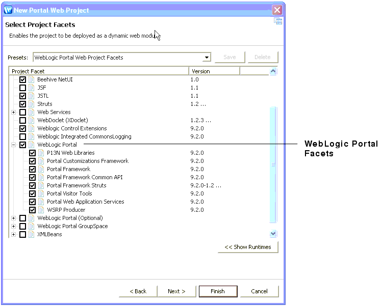 WebLogic Portal Facets