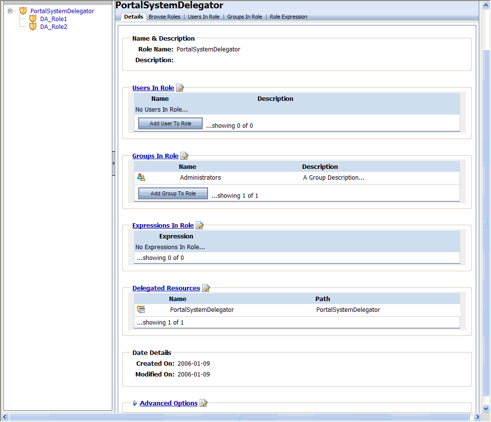 PortalSystemDelegator Role - Details Tab