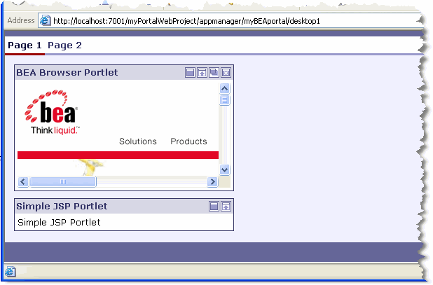 Desktop in Browser Showing Moved Portlets