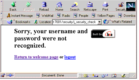 Login Error Screen