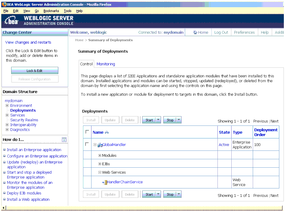 Web Service Displayed in Deployments Table of Administration Console