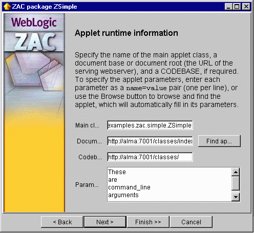 Specifying applet parameters