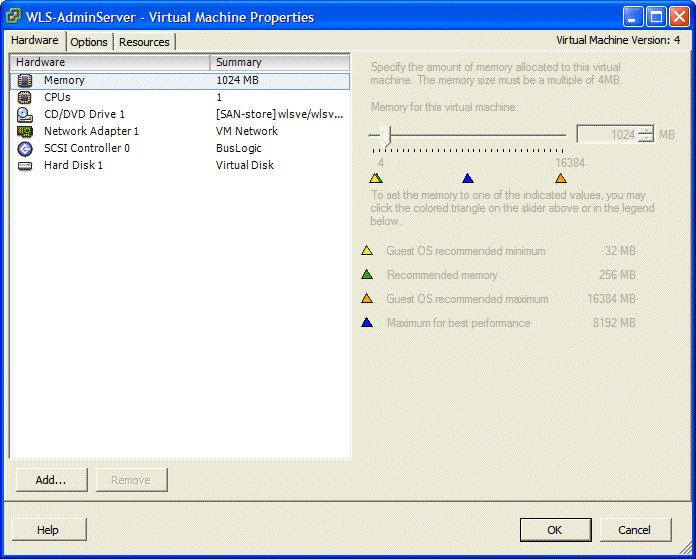 Virtual Machine Properties Window