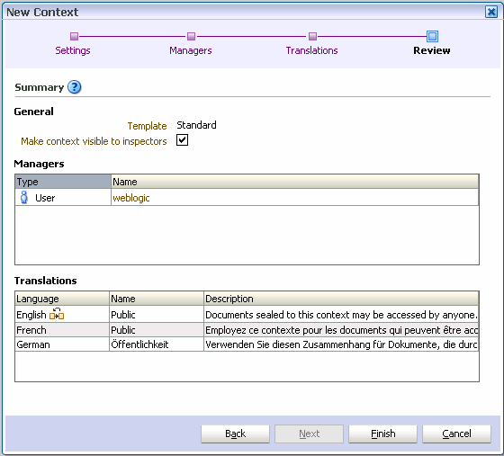 Create context wizard review Create context wizard review