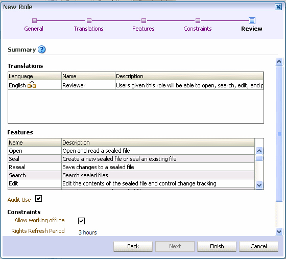 New Role wizard review New Role wizard review