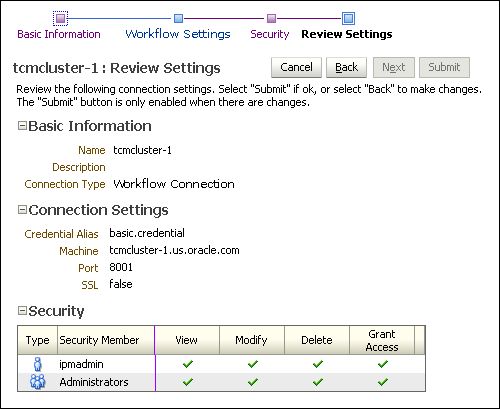 BPEL Connection Review Settings Page BPEL Connection Review Settings Page