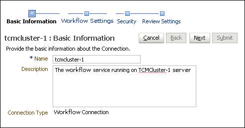 BPEL Connection Basic Information page BPEL Connection Basic Information page