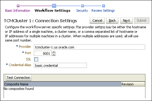 BPEL Connection BPEL Settings page BPEL Connection BPEL Settings page