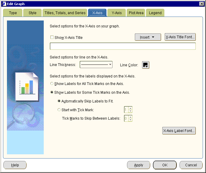 The X-Axis dialog. The X-Axis dialog.