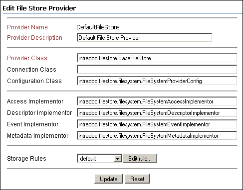 Edit File Store Provider screen Edit File Store Provider screen
