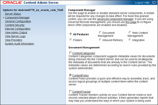 Surrounding text describes Content Admin Server screen. Surrounding text describes Content Admin Server screen.