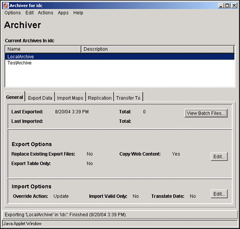 Surrounding text describes Archiver screen. Surrounding text describes Archiver screen.