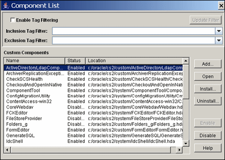 Surrounding text describes Component List screen. Surrounding text describes Component List screen.