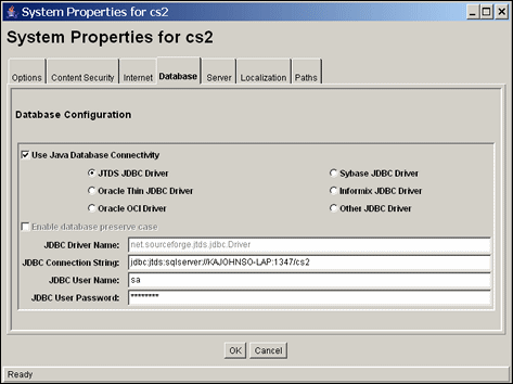 Surrounding text describes System Properties Database tab. Surrounding text describes System Properties Database tab.