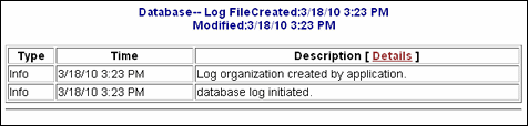 Surrounding text describes Database Log File screen. Surrounding text describes Database Log File screen.