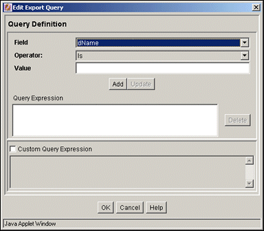 Surrounding text describes Edit Export Query screen. Surrounding text describes Edit Export Query screen.