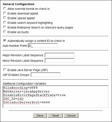 Admin Server General Configuration screen Admin Server General Configuration screen