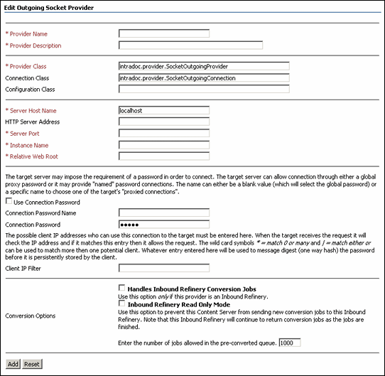 Edit Outgoing Socket Provider screen Edit Outgoing Socket Provider screen